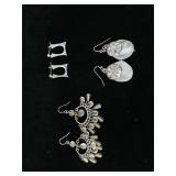 (3) Prs Silver Tone Dangle Earrings (3) Prs Silver Tone Dangle Earrings
