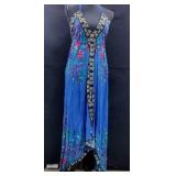 Blue Floral Cotton Summer Dress Sz L Blue Floral Cotton Summer Dress Sz L