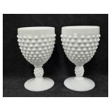 (2) Vintage Fenton White Milk Glass Hobnail Wine (2) Vintage Fenton White Milk Glass Hobnail Wine