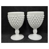 (2) Vintage Fenton White Milk Glass Hobnail Wine (2) Vintage Fenton White Milk Glass Hobnail Wine