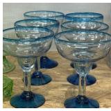 6 Margarita Glasses with a Distinctive Blue Rim 6 Margarita Glasses with a Distinctive Blue Rim