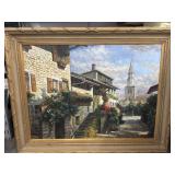 Signed Painting of a European Village Scene Signed Painting of a European Village Scene