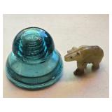Vtg Insulator, Carved Bear & Blue Glass Ball