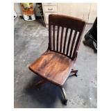 Antique Solid Oak Bankers Swivel Chair on Casters
