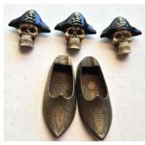 (2) Vtg Solid Brass Dutch Shoe Ashtrays & (3)