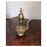 Vintage 6" Etched Solid Brass Teapot Genie Oil
