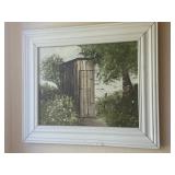 18.5"x15" Rustic Outhouse in a White Frame