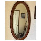 Vintage Oval Wall Mirror w/ Wooden Frame