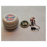 Vtg Gulf Yo-Yo, Flag Pin & Coboy Pulling Pet