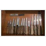 Wooden Handled knives with sharpening stones