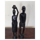14" Vintage African Man Women Carved Wood Figures