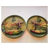 (2) 6" Vintage Dutch Wooden Windmill Hanging