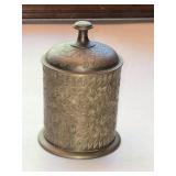 Vintage 5.5"  Engraved Brass Trinket Jar with Lid