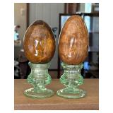 Pr of Wooden Eggs on Glass Egg Cups/Pedestal
