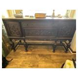 Antique Hand Carved Wooden Buffet 65"x21"x37"