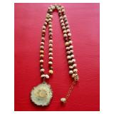 Agate Geode Slice Pendant on Beaded Necklace