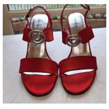 Sz 7.6 Charles Jourdan Red Satin Heels