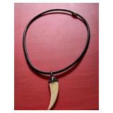Carved Buffalo Bone Tooth Pendant Necklace with a