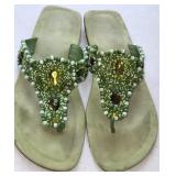 Sz 8 Delman Green Beaded Sandals