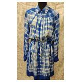 Sz 10 Calvin Klein Blue Tie-dye Silk Shirt Dress