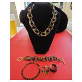Plastic Turtle Shell Necklace, (2) Bracelets &