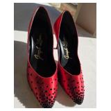 Sz 7.6 Red Satin Joseph Loren Evening Shoes