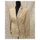 Boston Proper Khaki Crochet Blazer Sz MD