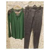 Ella Moss Green Blouse MD & NYDJ Jeans Sz 6