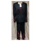 Kay Unger Black, Red and Pink Beaded Pants Suit