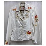 Sz: M Johnny Was White Embroidered Floral Jacket