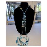 Turquoise and Brown Multi-Strand Lariat Necklace