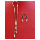 9" Rhinestone Lariet Necklace w/Earrings