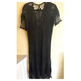 Sz S/M Black Lace Midi Dress Floral Lace Sheath
