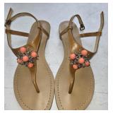 Sz 8 Antonio Melani Leather Sandals w/Coral &