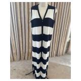Sz M TSEX Cashmere Blue & White Striped Knit Maxi