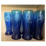 (7) Sea Life Etched Pilsner Glasses