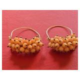 Orange Beaded Coral Hoop Earrings