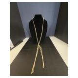 Long Suede Lariat Necklace w/Metal Beads