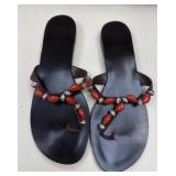 Sz: 7.5 Pelle Mode Black Beaded Sandals