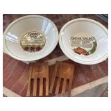 (2) Salad Serving Bowls & Wooden Utensils