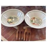 2) Salad Serving Bowls & Wooden Utensils