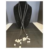 Black Suede Lariet Necklace w/Pearls