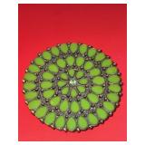 Old Brass Belt Buckle with Green Enamel Inserts