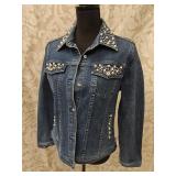 Crystalli Pearl Embellished Denim Jacket Sz MD
