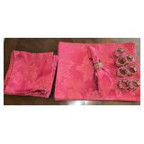 (14) Red Poinsettia Placemats, (14) Napkins & (