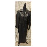 Tibor Womens Long Black Leather Coat Small