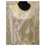 Marchesa Voyage Silk Blouse Gold Cream Sz 10