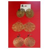 (3) Pr Metal Lace Pattern Earrings