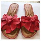 Sz 7-7.5 Born Crown Red Flower Leather Slide