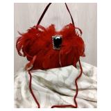 La Regale Designer Red Feathered Statement Purse